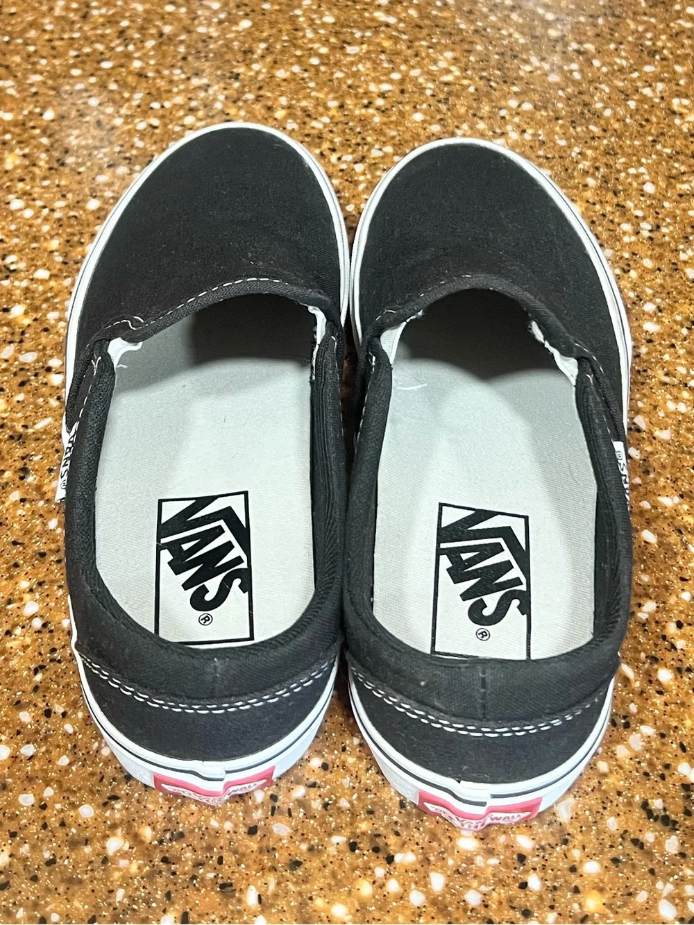Vans Black Canvas Slip-On Shoes with White Sole